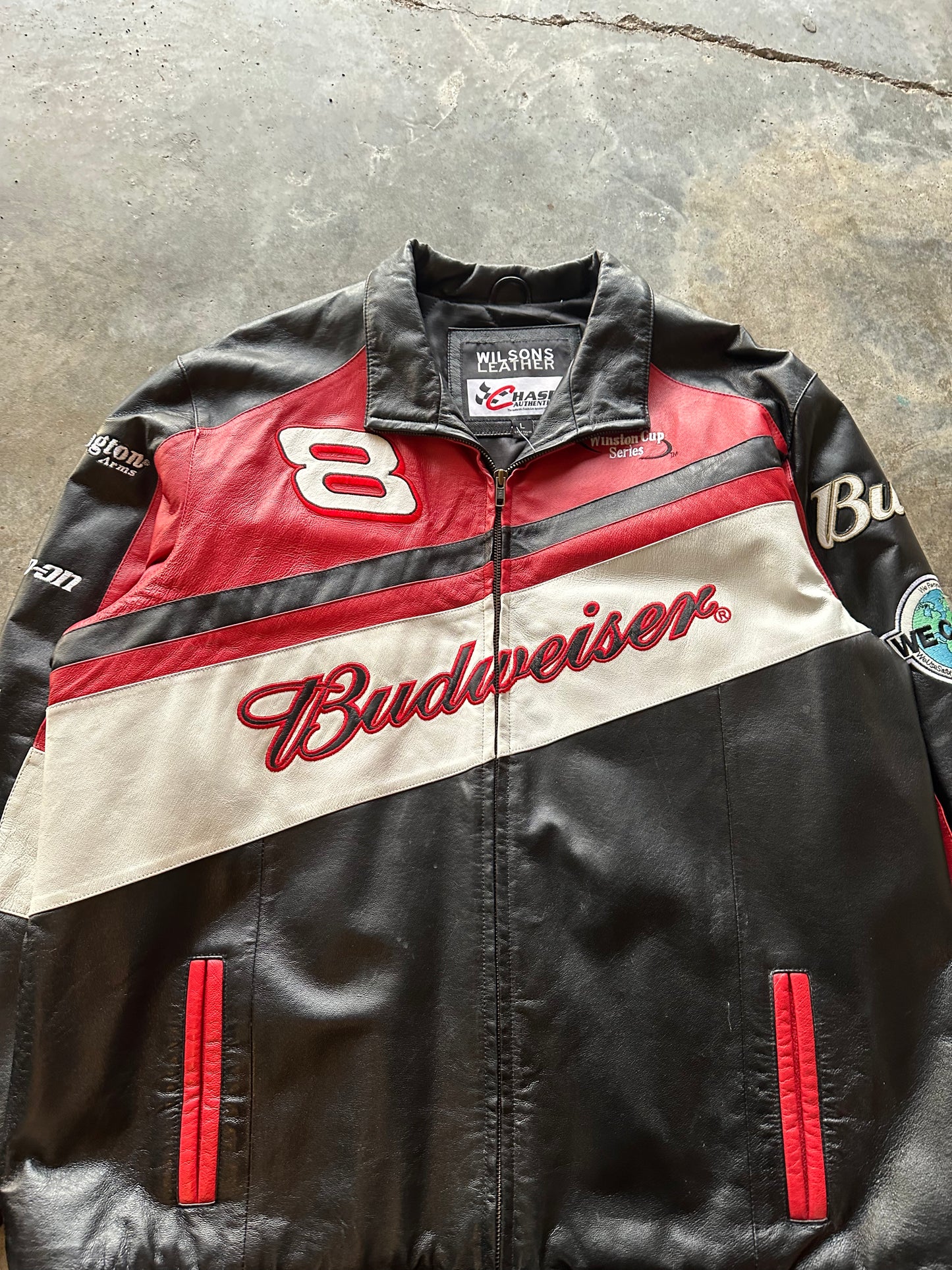 (L) Vintage Budweiser Racing Leather Jacket