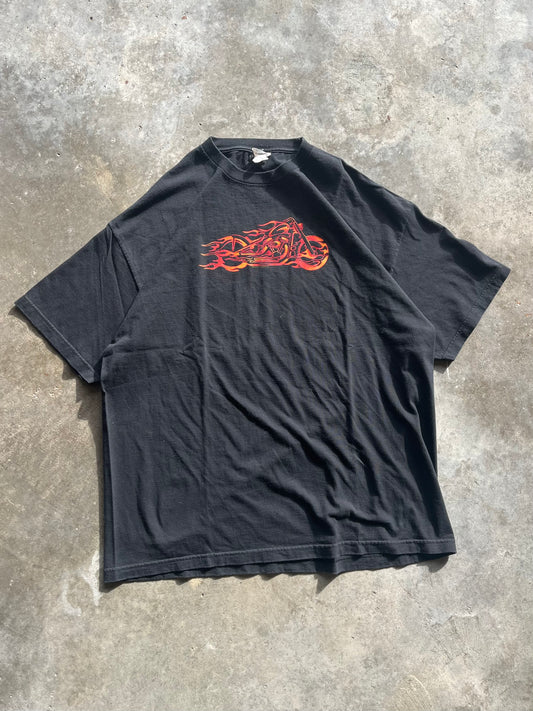 (XXL) 00s Flaming Motorcycle Tee