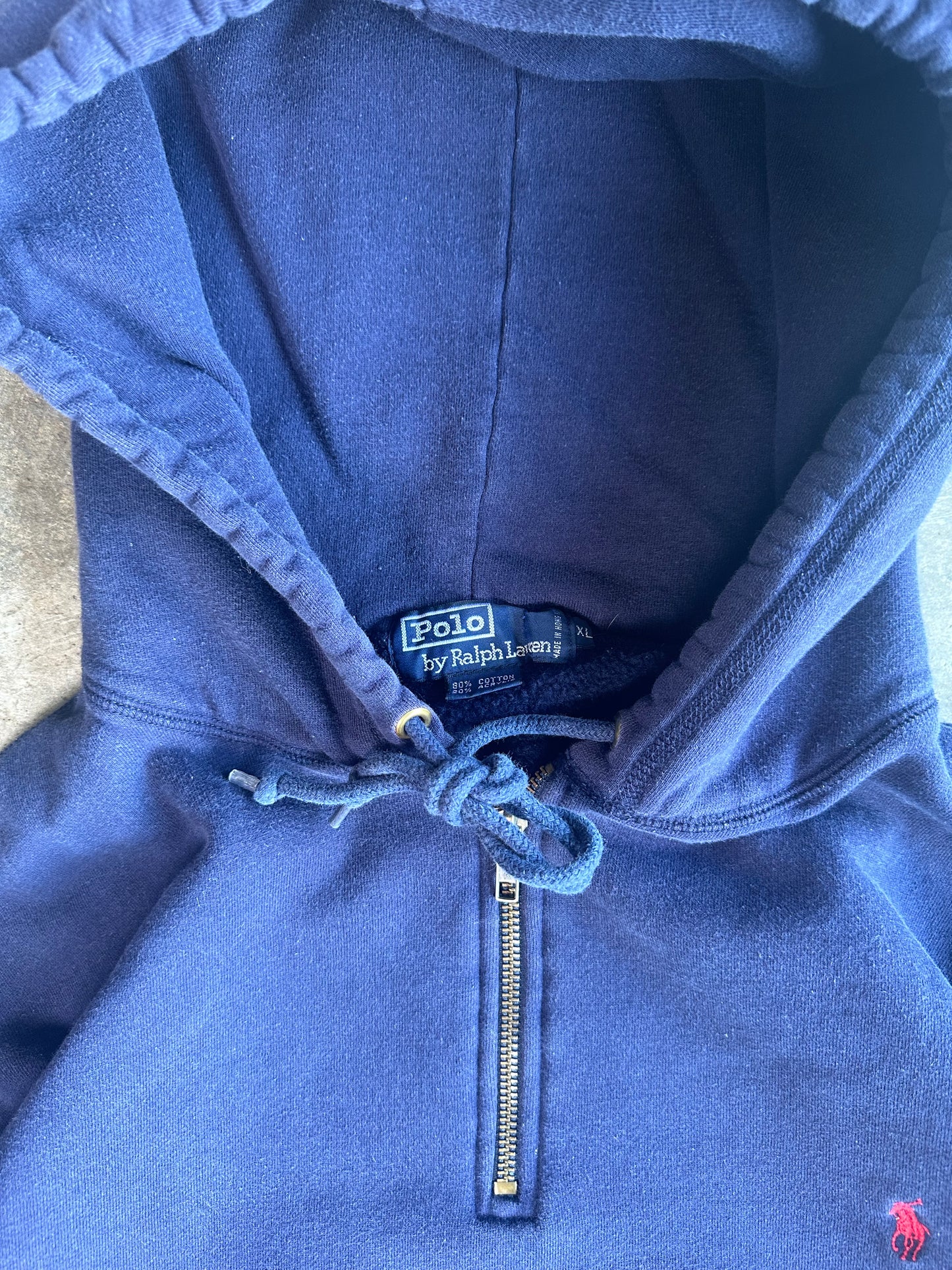 (XL) Vintage Polo Quarter Zip Heavyweight Hoodie