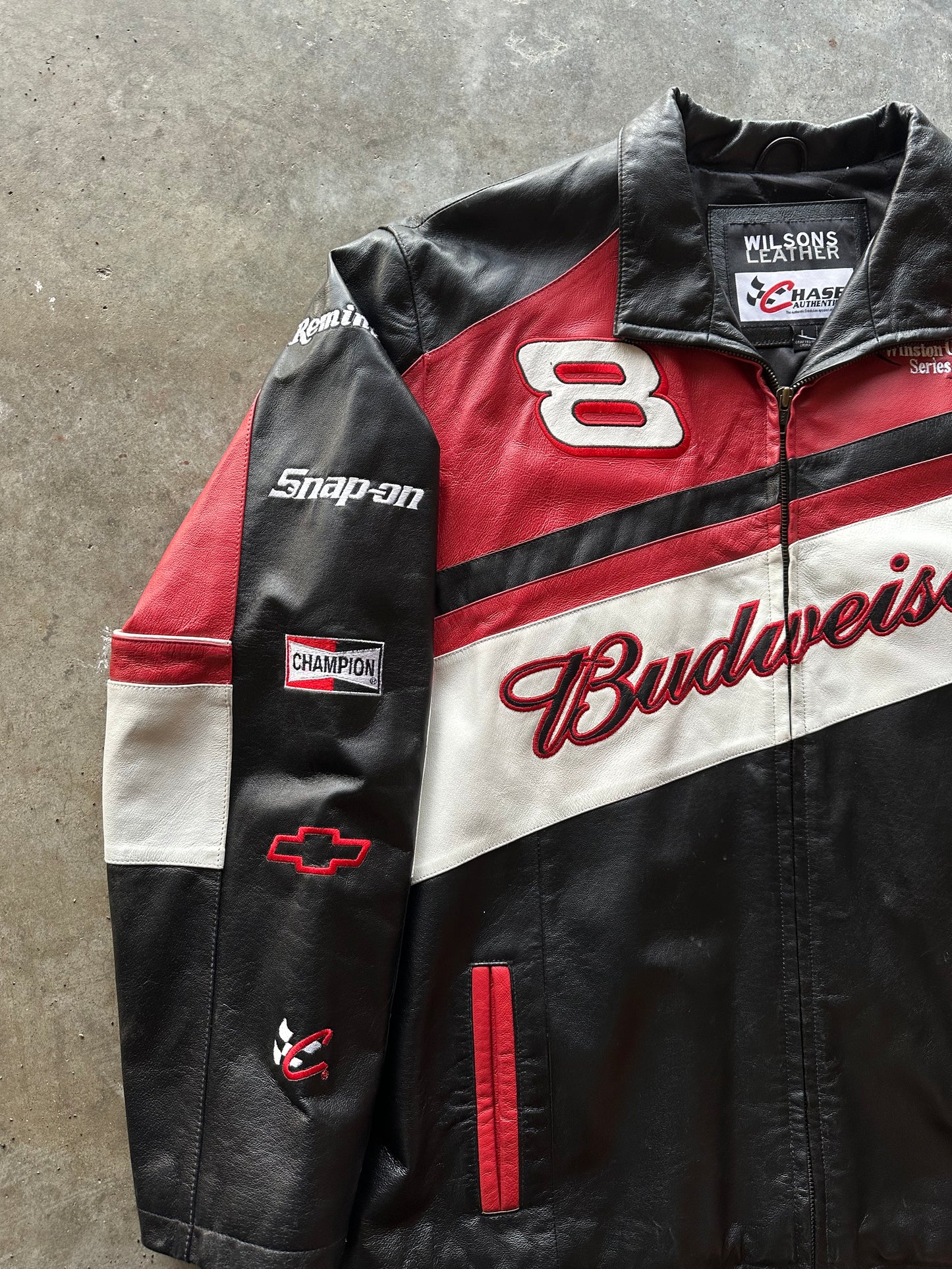 (L) Vintage Budweiser Racing Leather Jacket