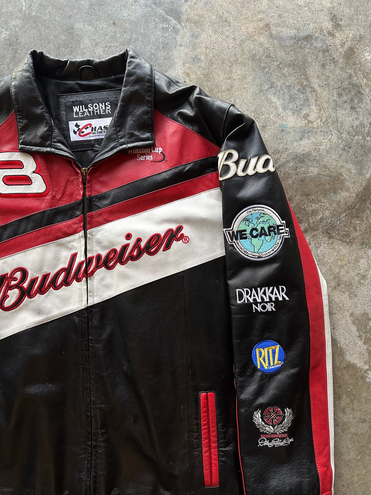 (L) Vintage Budweiser Racing Leather Jacket