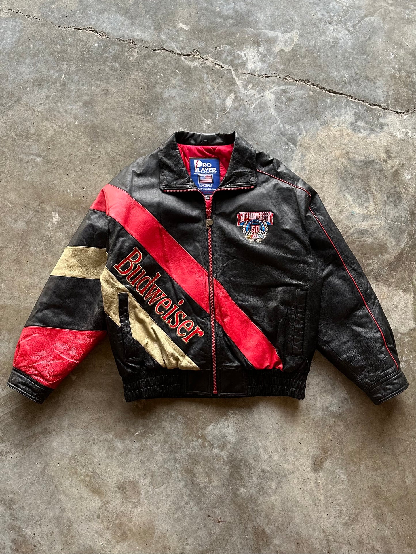 (L) Vintage Budweiser Leather Racing Jacket