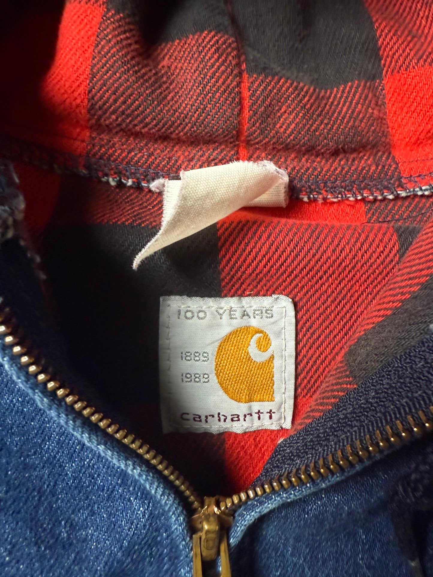 (M) Vintage Carhartt Denim Plaid-Lined Jacket