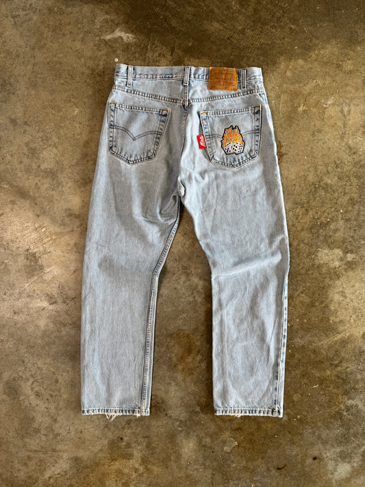 (33 x 30) New Vtg Flaming Dice Denim Jeans