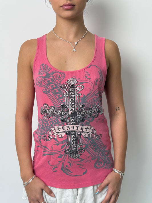 (XL) 00s Cross Rhinestone Tank-Top