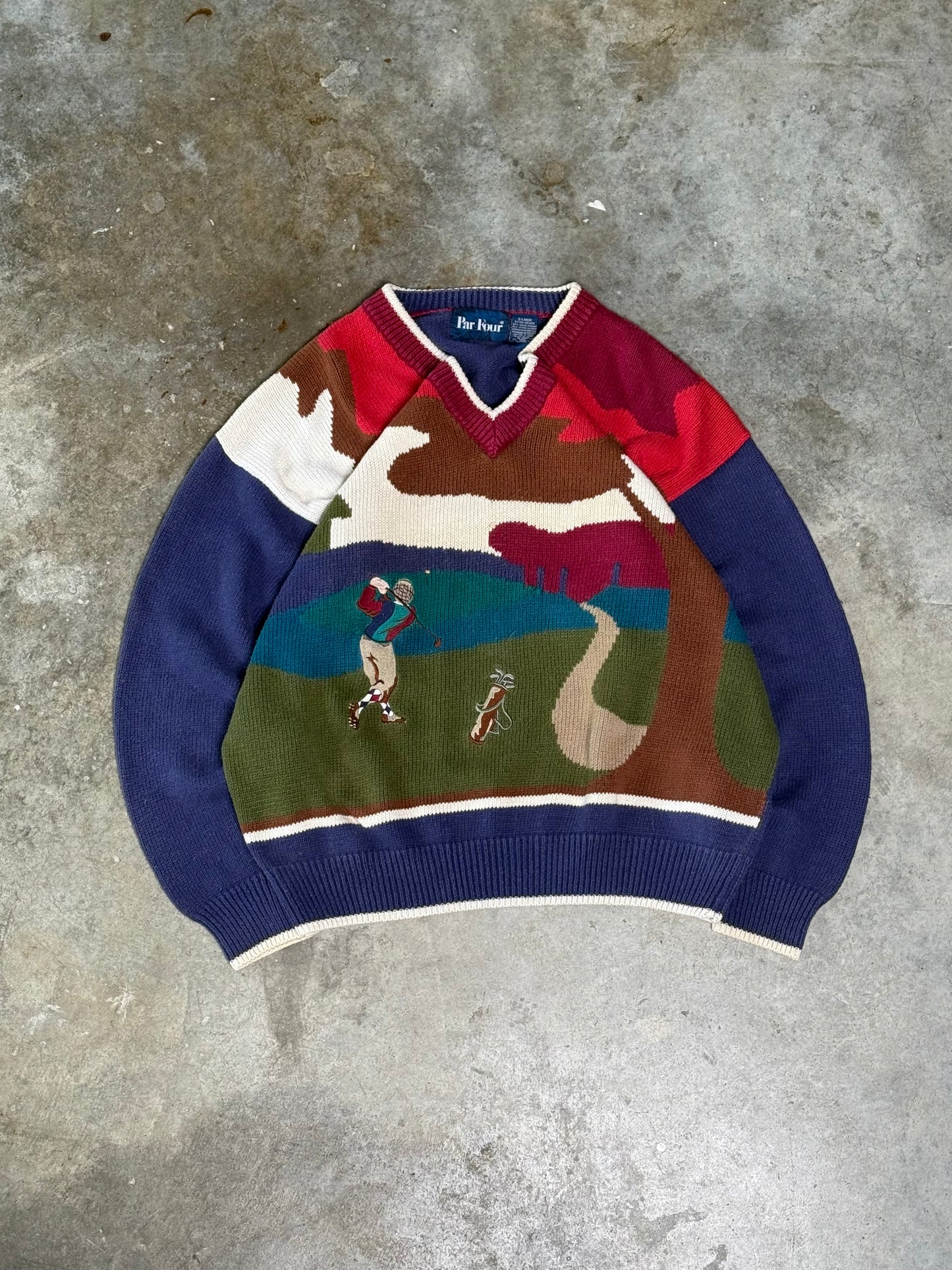 (XL) Vintage Golf V-Neck Sweater