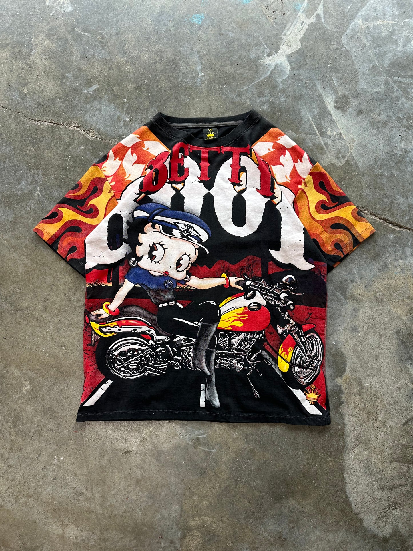 (XL) 00s Betty Boop Biker AOP Tee