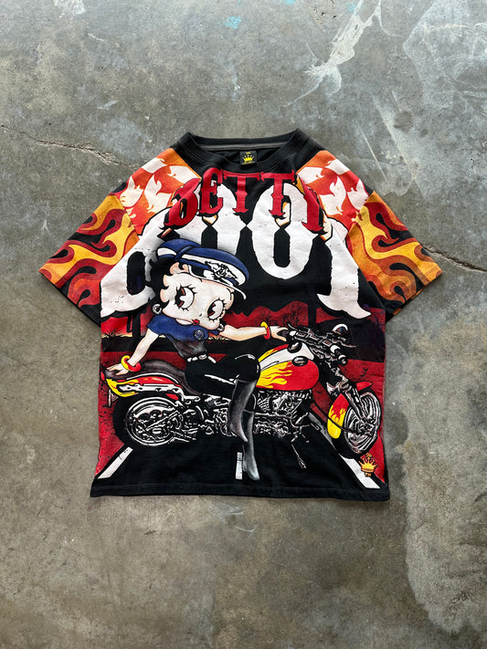 (XL) 00s Betty Boop Biker AOP Tee