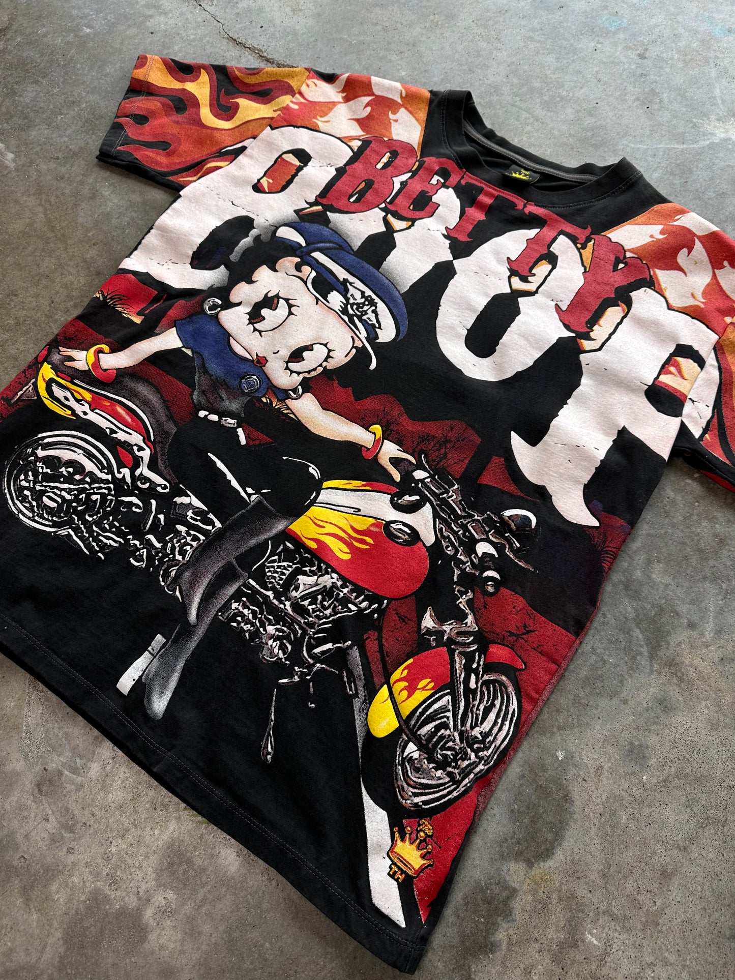 (XL) 00s Betty Boop Biker AOP Tee