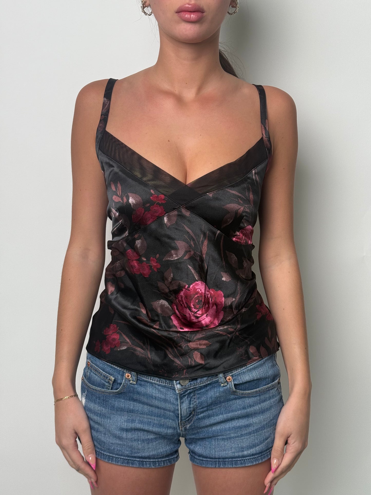 (M) 00s Satin Floral Tank