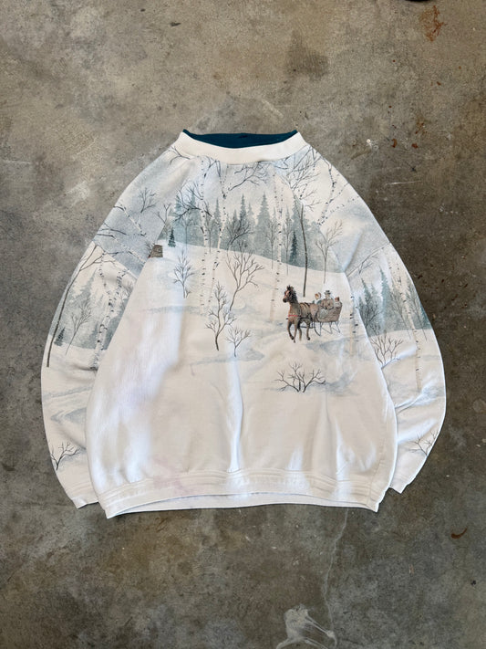 (L) Vintage Winter Landscape AOP Sweatshirt