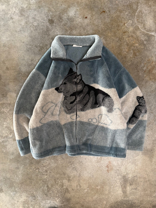 (L) Vintage Black Mountain Wolf Fleece