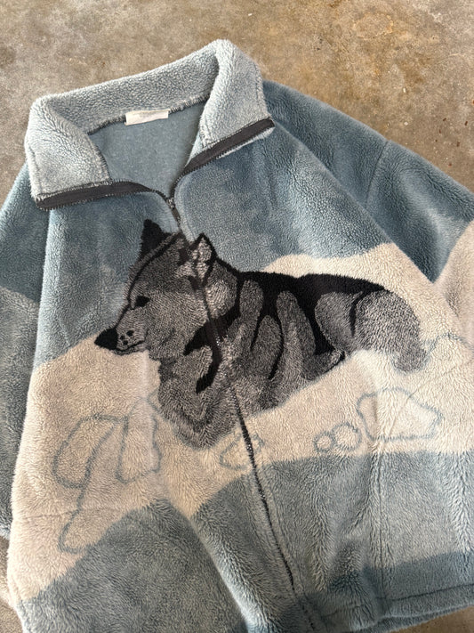 (L) Vintage Black Mountain Wolf Fleece