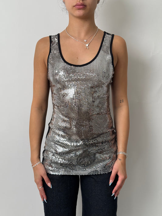 (S) 00s Silver Sequin Tank-Top