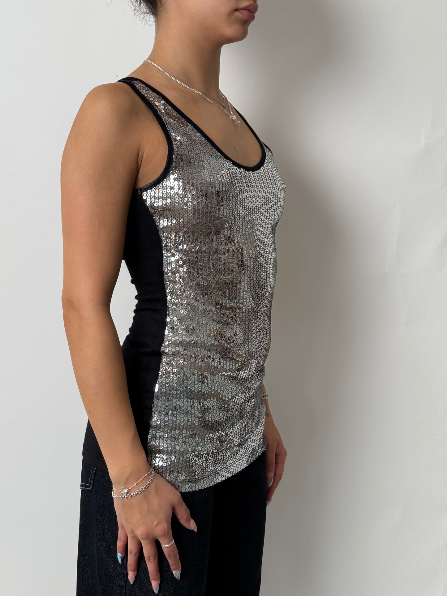(S) 00s Silver Sequin Tank-Top