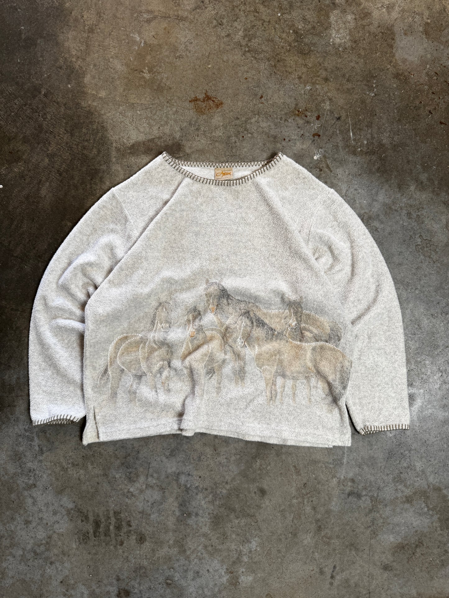 (L) Vintage Horses Sherpa Wrap-Around Sweatshirt