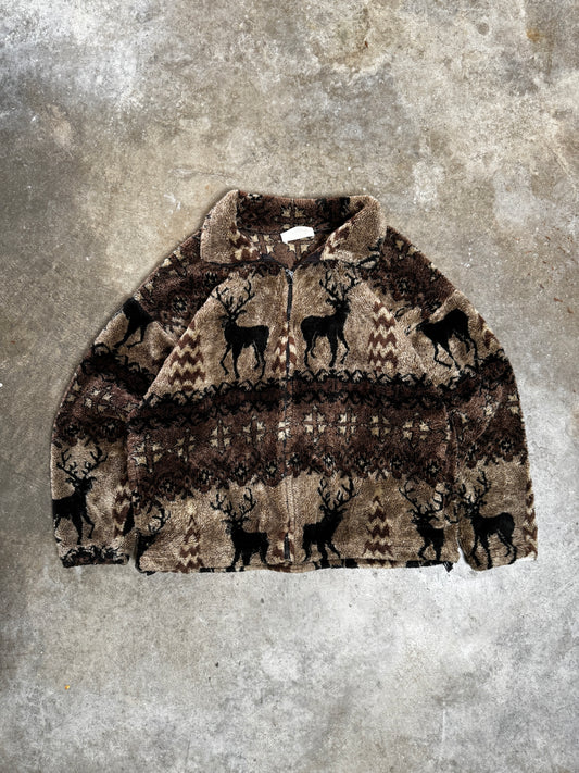 (L) Vintage Black Mountain Deer Fleece Zip-Up