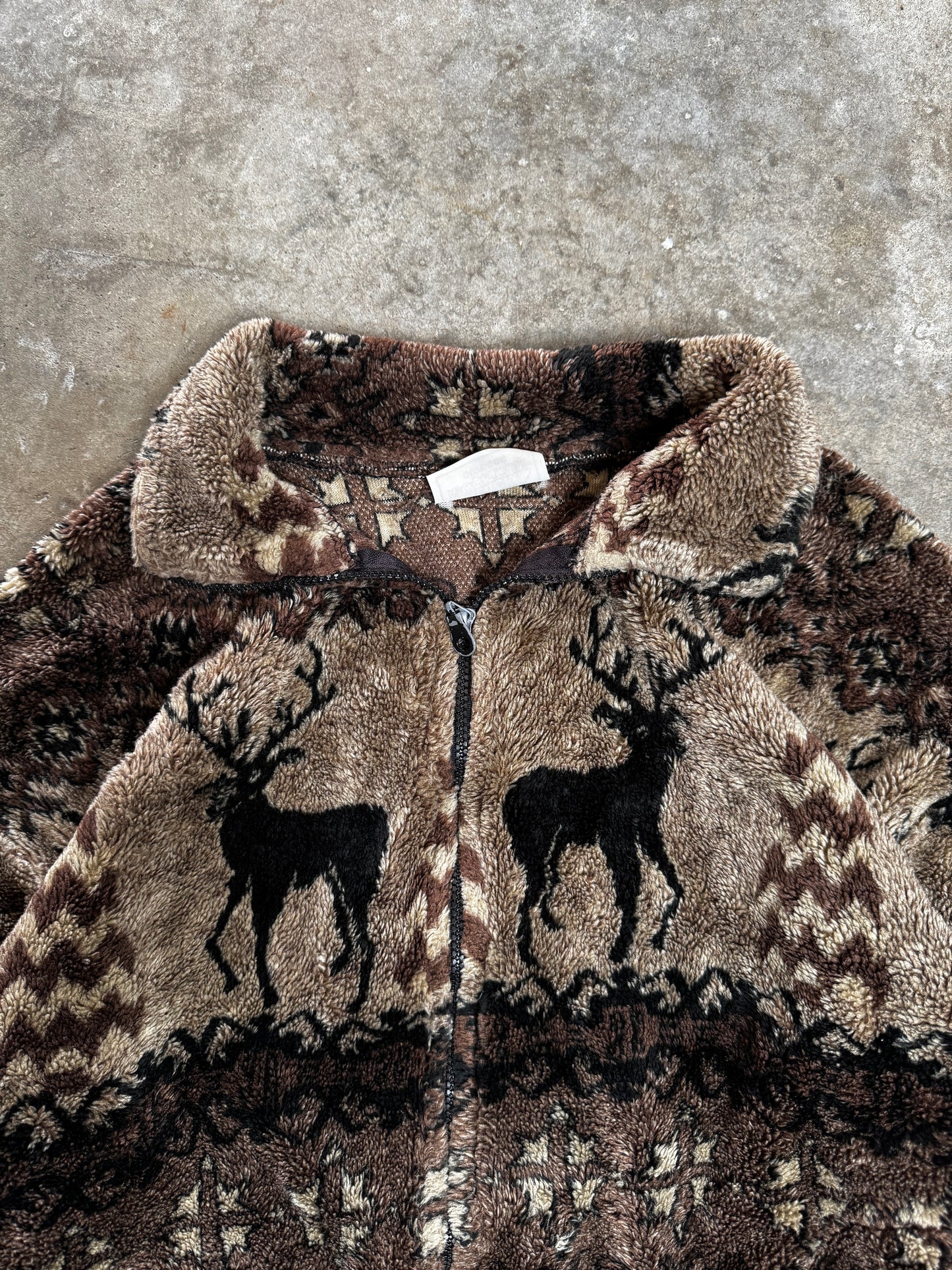 (L) Vintage Black Mountain Deer Fleece Zip-Up