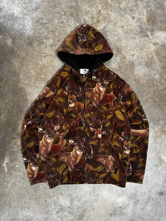 (L) Vintage Deer Camo Fleece Jacket