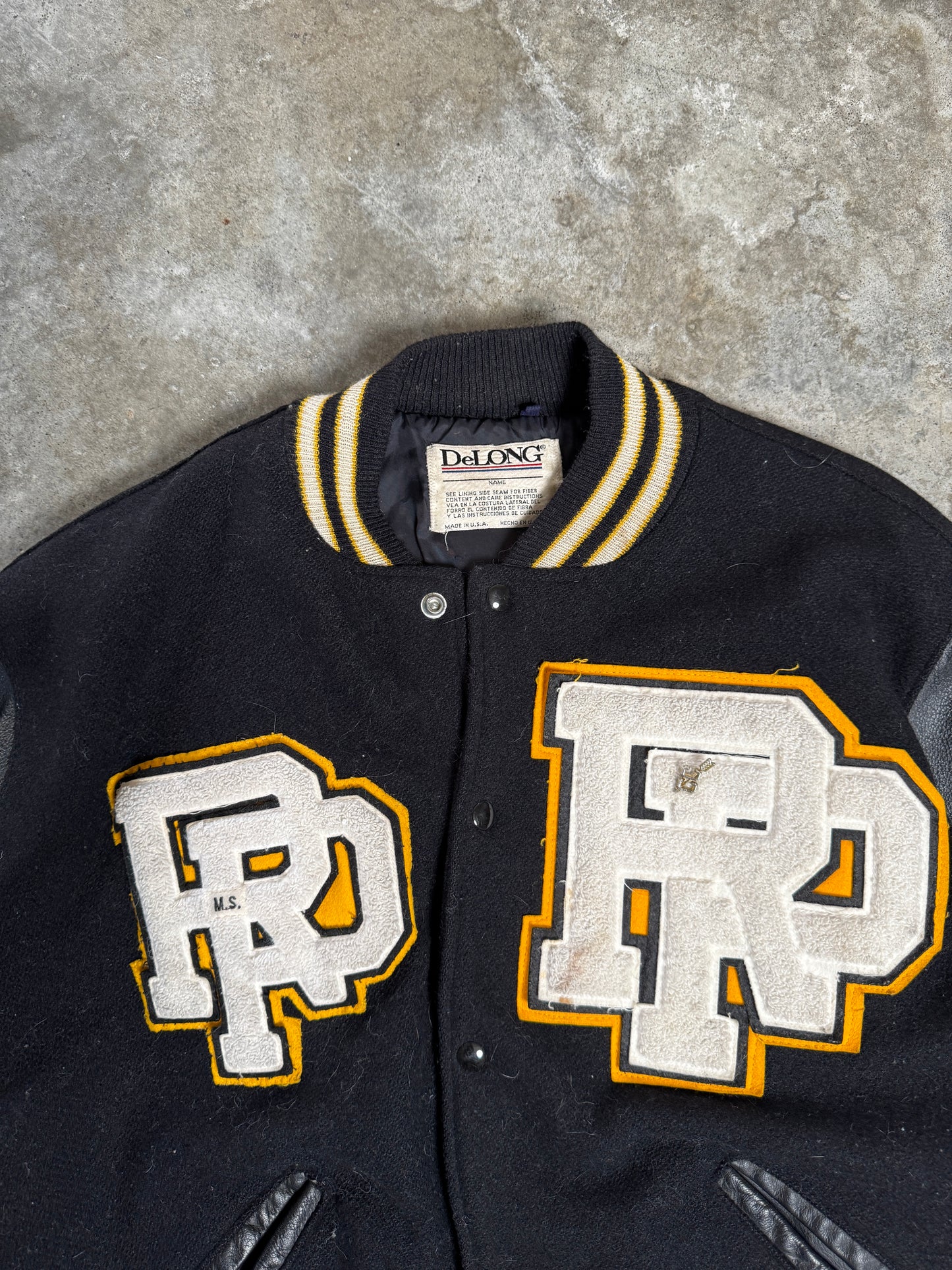 (XL) Vintage DeLong Patched Varsity Jacket