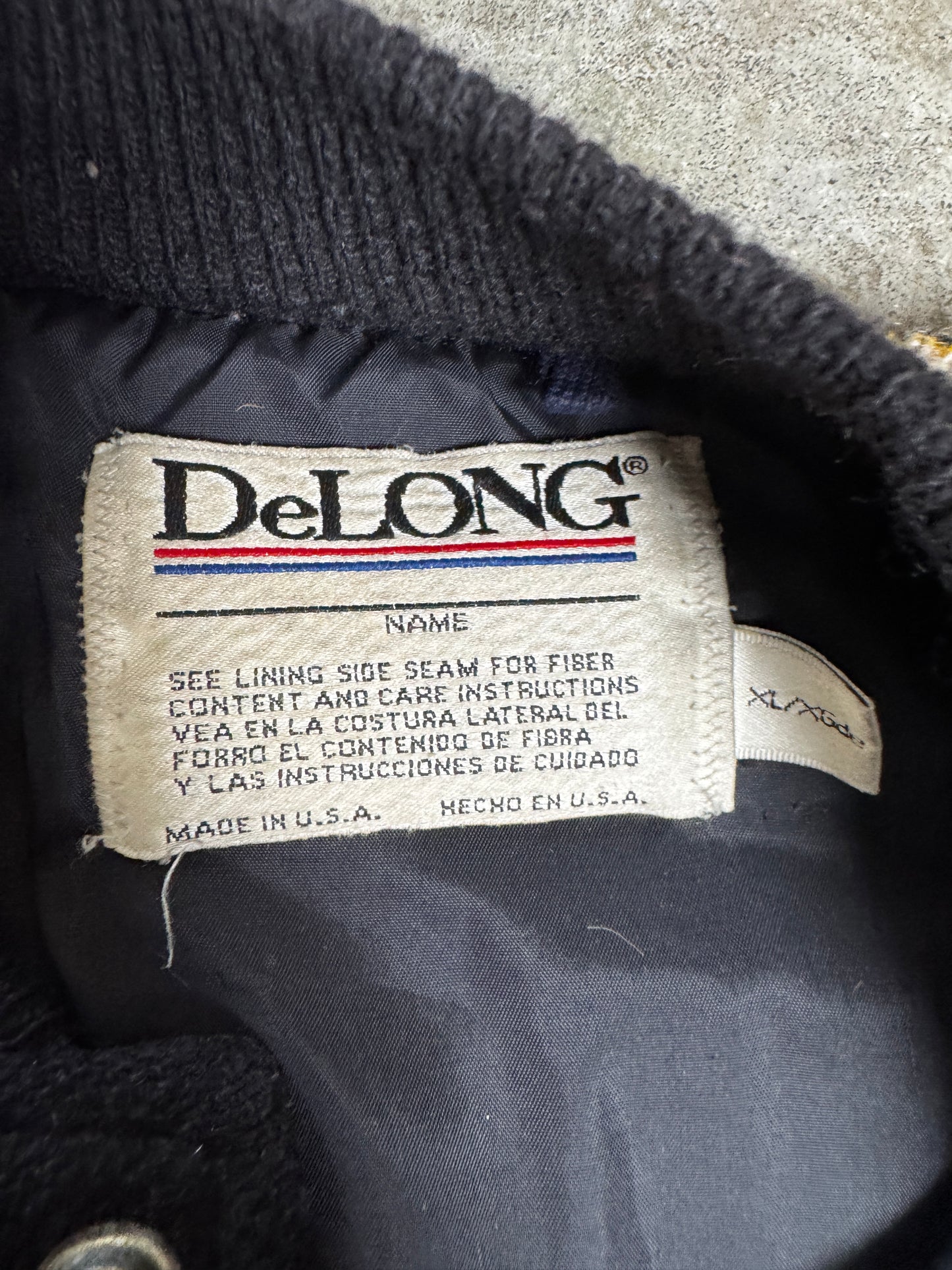 (XL) Vintage DeLong Patched Varsity Jacket