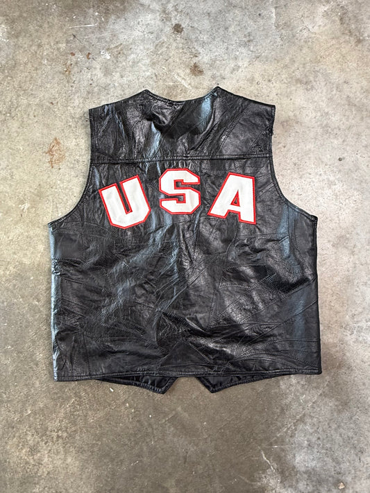 (XL) Vintage USA Leather Vest